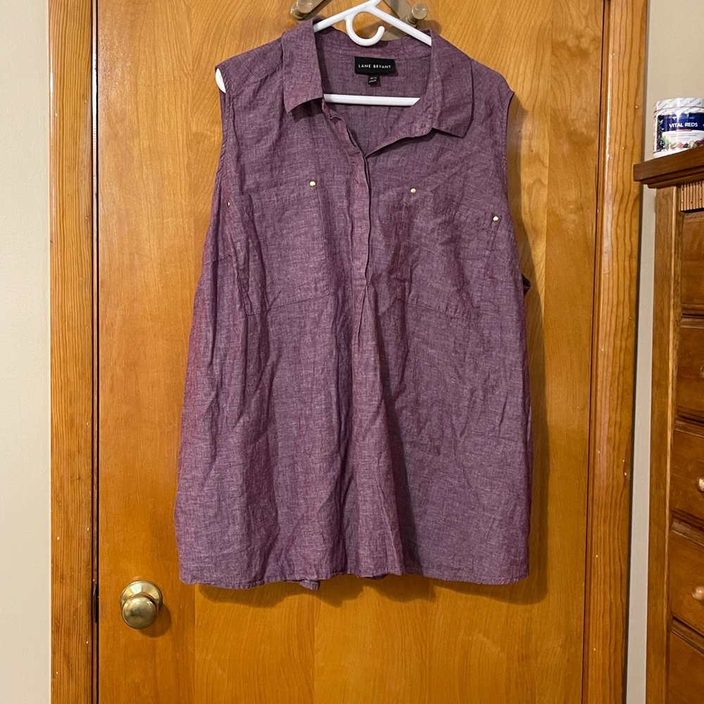 Lane Bryant Plum Button Down Sleeveless Shirt